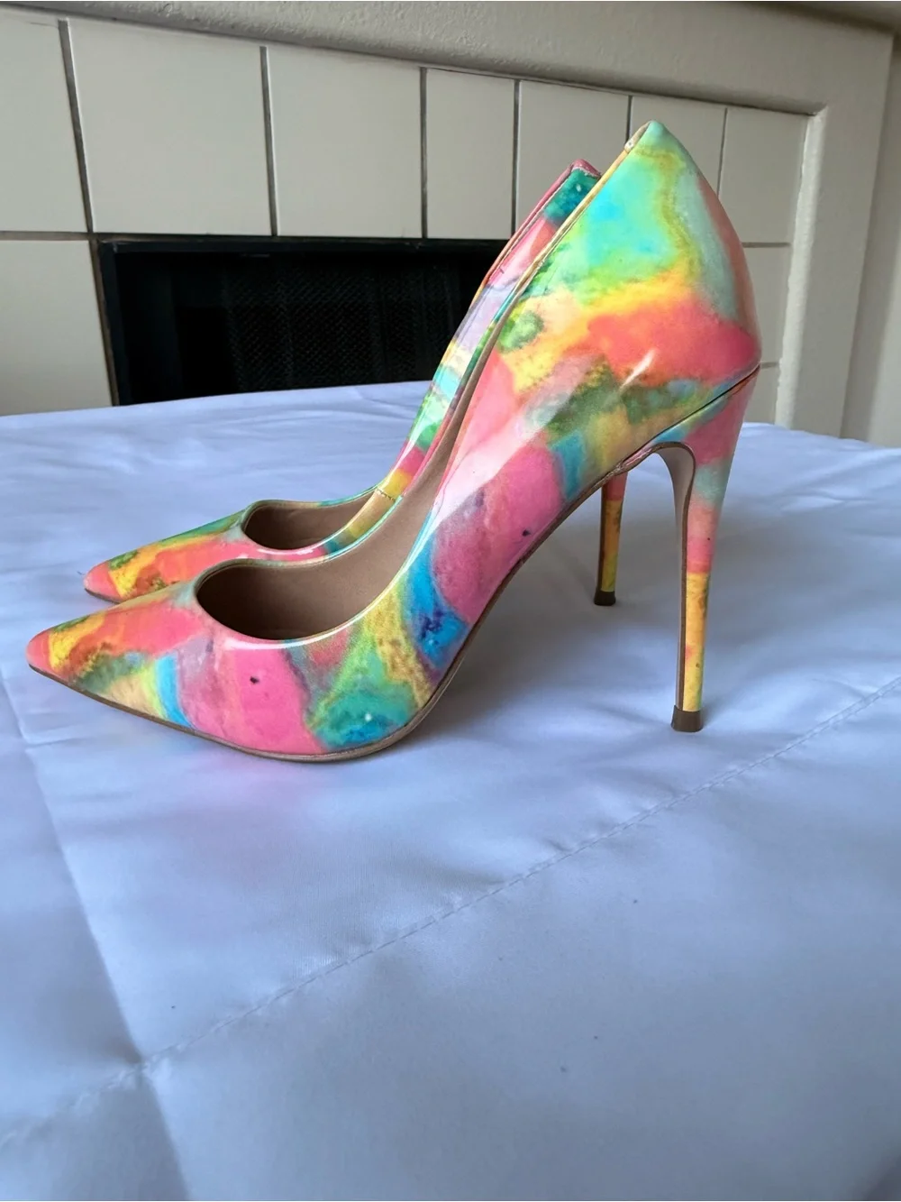 Steve Madden Multicolor Marble Pointed-Toe Heels — Green, Pink, Yellow